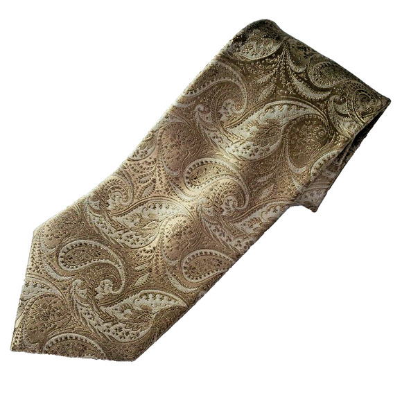 Club Room Gold and Beige Paisley Silk Tie Necktie - Like New - Picture 1 of 2